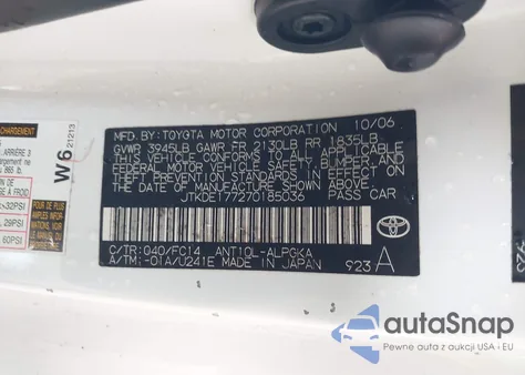 2007 Scion Tc from USA, damaged, VIN JTKDE177270185036